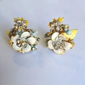 Vintage enamel, rhinestone, & bead cluster earrings Original by Robert
